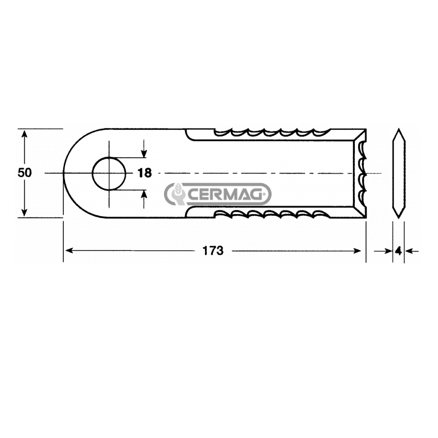 Nož sečke 177x50x3 d.18 nazubljen  8977